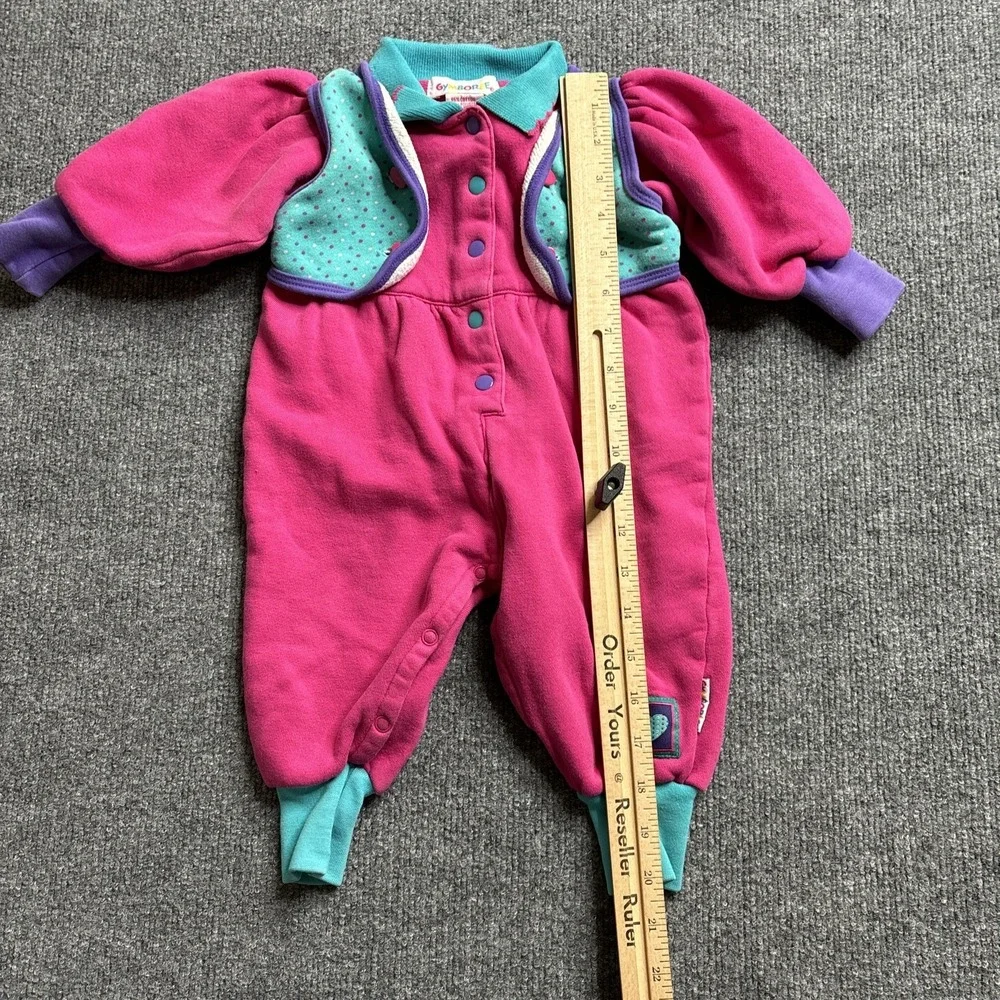 Vintage 90s Gymboree Girl Romper Pink Dots Vest Purple Pink Rainbow Tag Infant